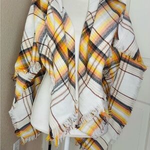 Plaid Fringe Women Scarf - Yellow and Brown 50”x50”